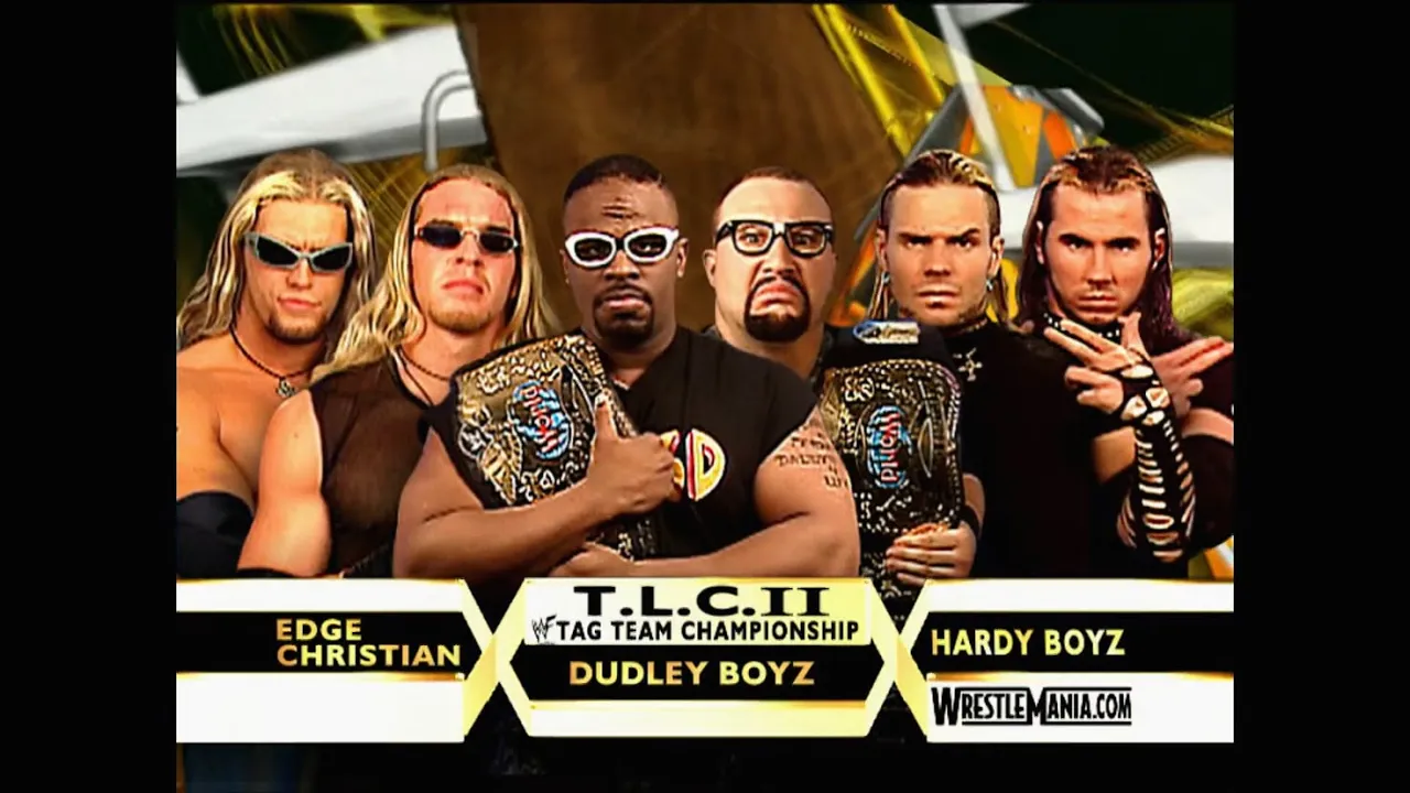 Story of The Dudley Boyz vs. Edge & Christian vs. The Hardy Boyz | WrestleMania 17 background