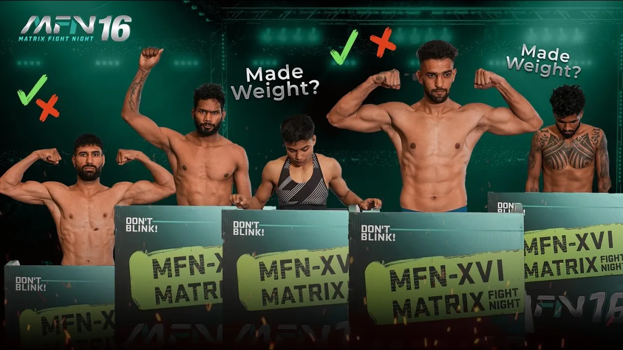 SHOCKING! Fighter Misses Weight by 5 KG at MFN 16 Weigh-Ins! I Matrix Fight Night background