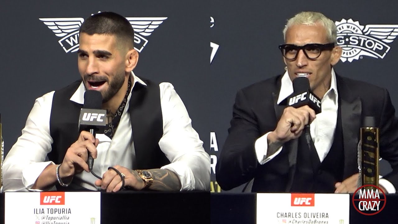 Ilia Topuria vs. Charles Oliveira Press Conference Highlights UFC 317 background