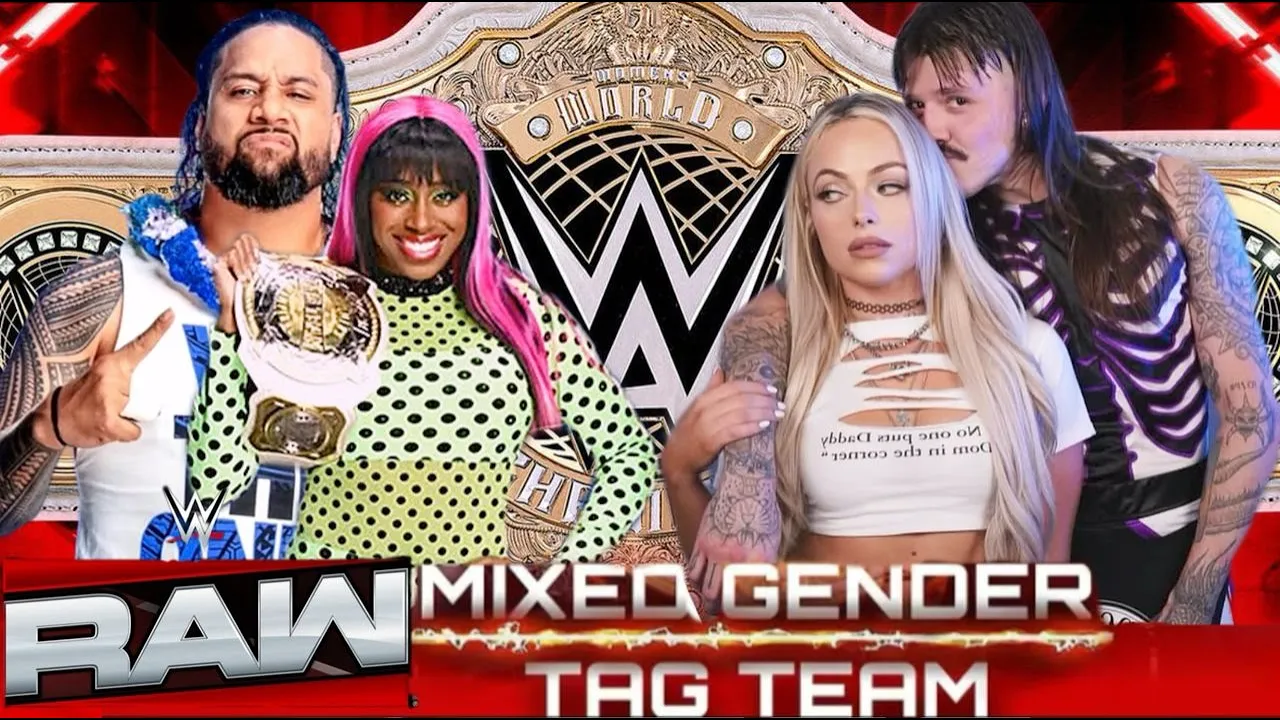 Dominik Mysterio & Liv Morgan vs Naomi & Jimmy Uso | Mixed Gender Tag | WWE 2K24 background