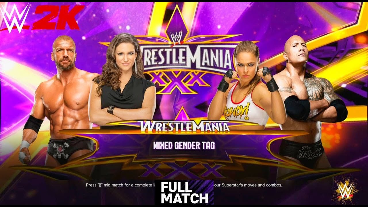 The Rock & Ronda Rousey vs Triple H & Stephanie | Mixed Gender Tag Team | WWE 2k24#wwe2k24 #wwe background