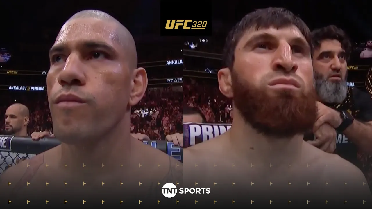 GOOSEBUMPS! Alex Pereira & Magomed Ankalaev staredown across the Octagon at #UFC320 🥶👀 background