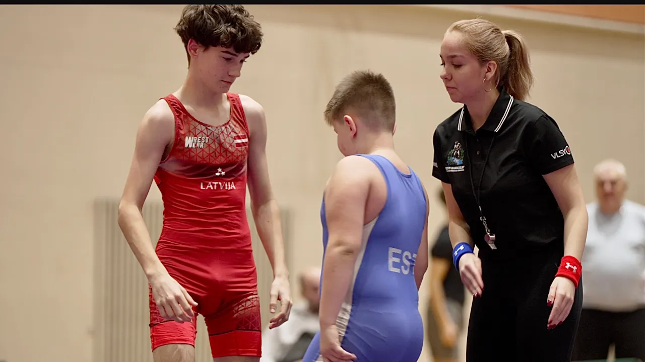 U17 Artjoms Prilipko (LAT) vs Romet Soovik (EST) 57kg. Freestyle boys youth wrestling tournament.