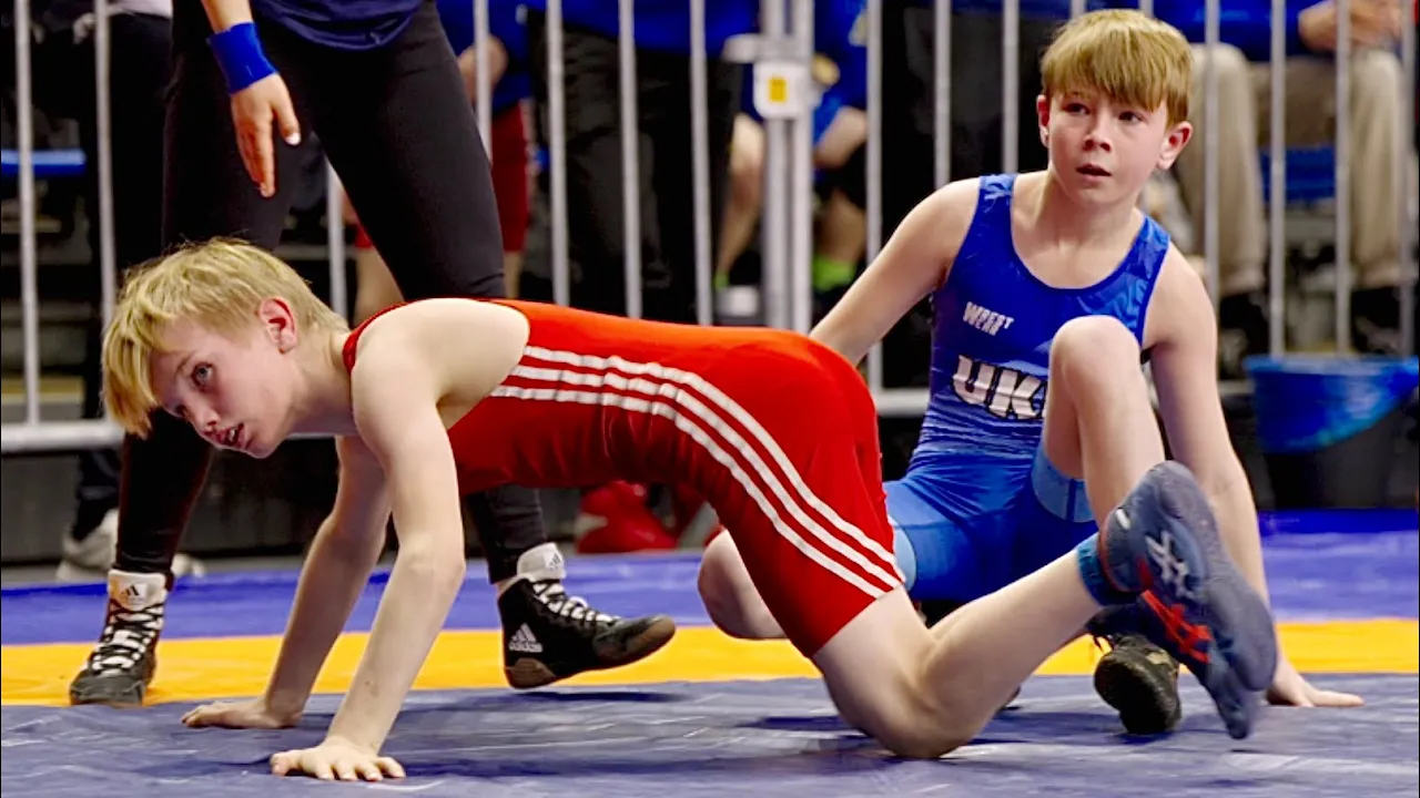 U13 Aleksius Lampila (FIN) vs Arsen Reivakh (UKR) 35kg. Freestyle boys youth wrestling. B-cam-man