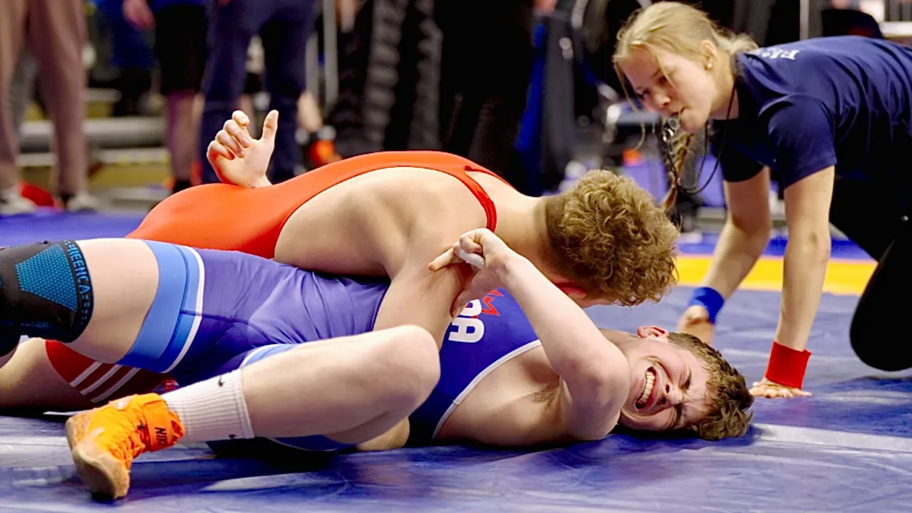 U17 Ernests Benkens (LAT) vs Hunter McCarthy (CAN) 80kg. Freestyle boys wrestling. B-cam-man