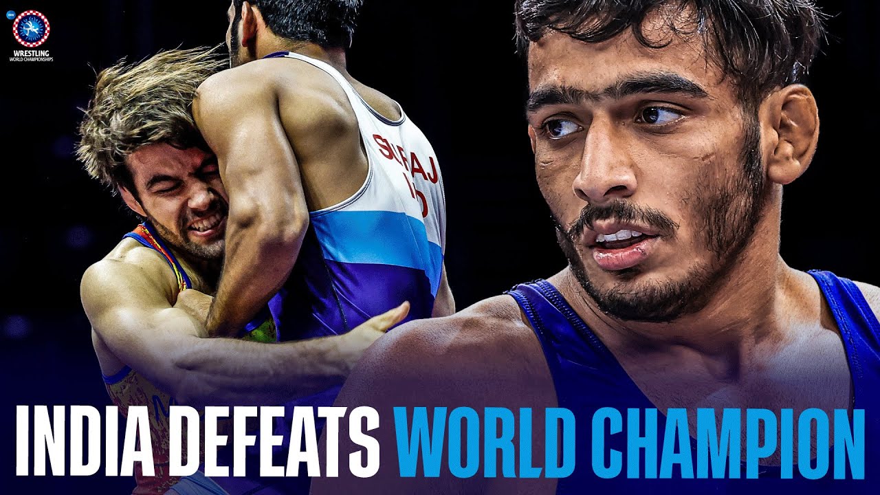 Suraj SURAJ (IND) shocks world champion Victor CIOBANU (MDA) background