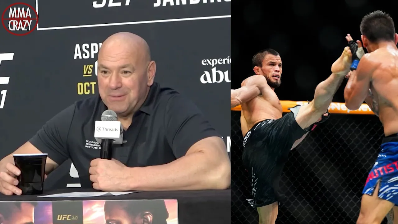 Dana White reacts to Umar Nurmagomedov BEATING Mario Bautista at UFC 321 background