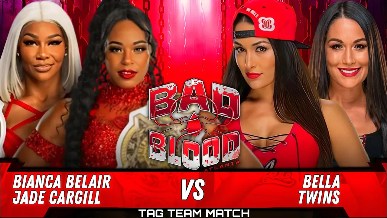 Bianca Belair & Jade Cargill vs. Nikki Bella & Brie Bella | WWE Bad Blood background
