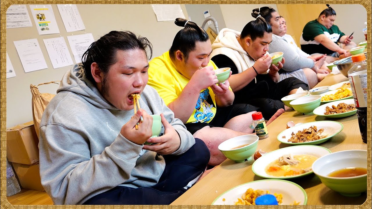 【相撲飯】巡業帰りの狼雅関・颯雅、朝稽古参加 / 醤油ちゃんこ鍋・豚玉炒め・唐揚げ・ポトフ