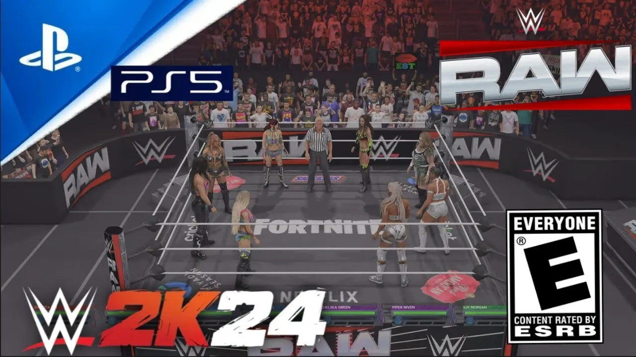 WWE 2K24 Chelsea Green y piper niven vs Raquel Rodríguez y liv Morgan vs jade Cargil y bianca Belair