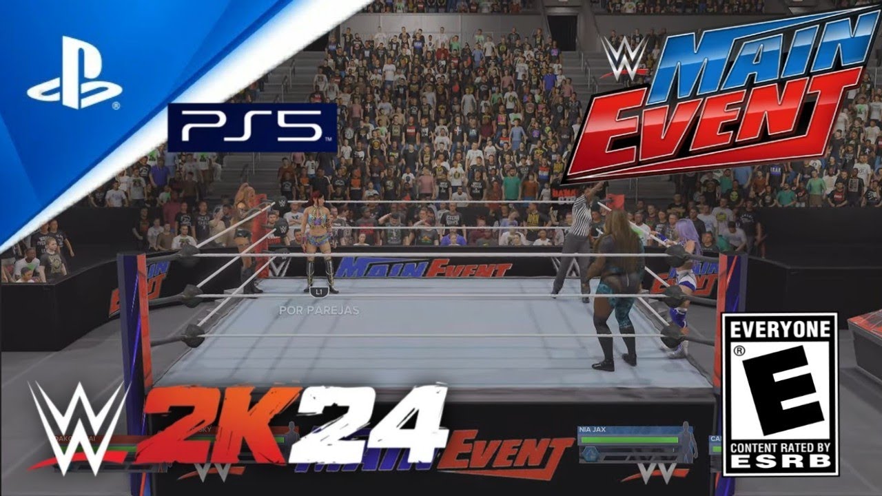 WWE 2K24 Nia Jax y Candice leare vs damage control background