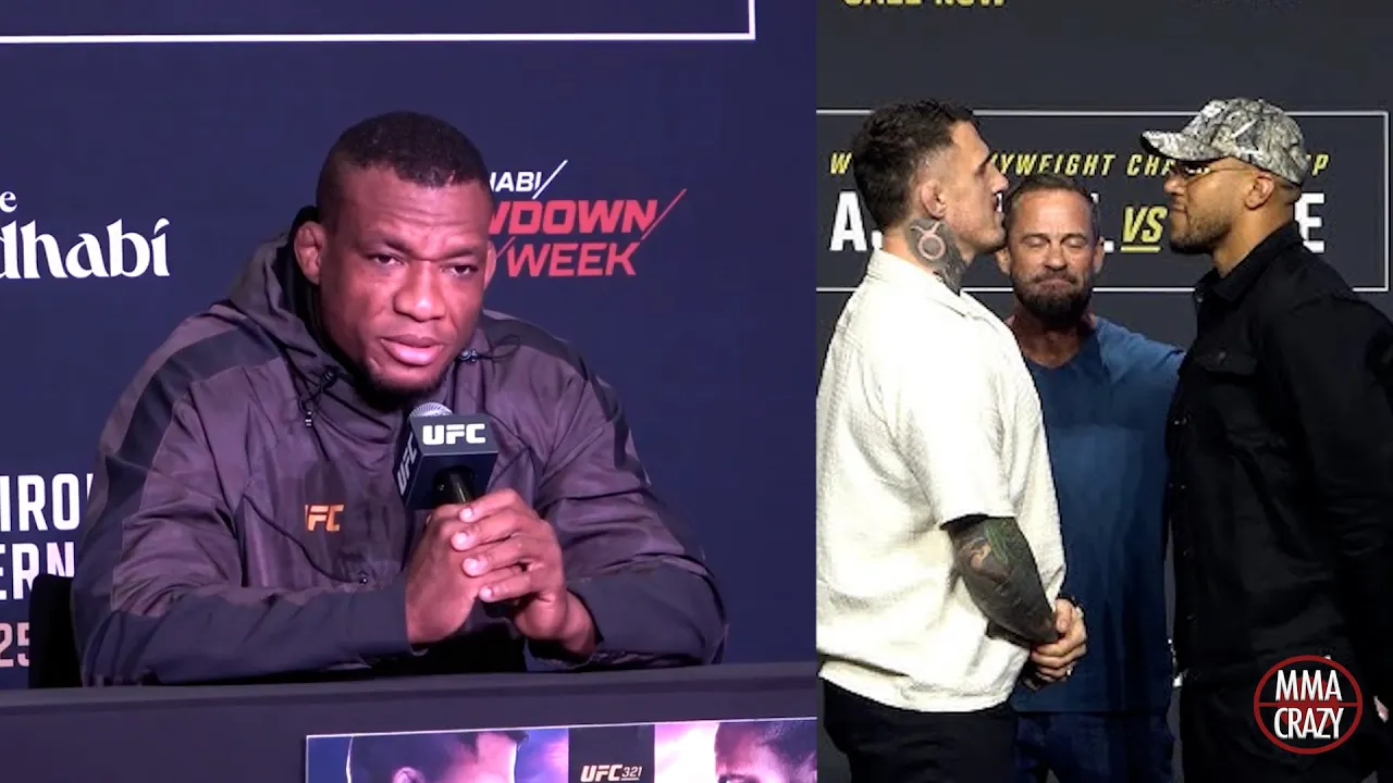 Jailton Almeida predicts Tom Aspinall vs. Ciryl Gane for UFC 321 background
