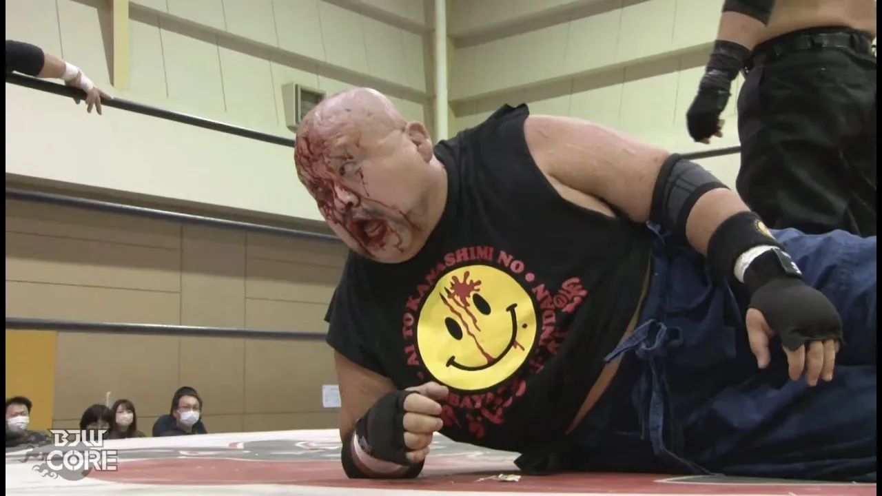 【BJW Free Match!!】2022.10.8恵庭 アブドーラ・小林&宮本裕向&木髙イサミVS伊東竜二&黒天使”沼澤邪鬼&星野勘九郎【有刺鉄線ボードデスマッチ】 background