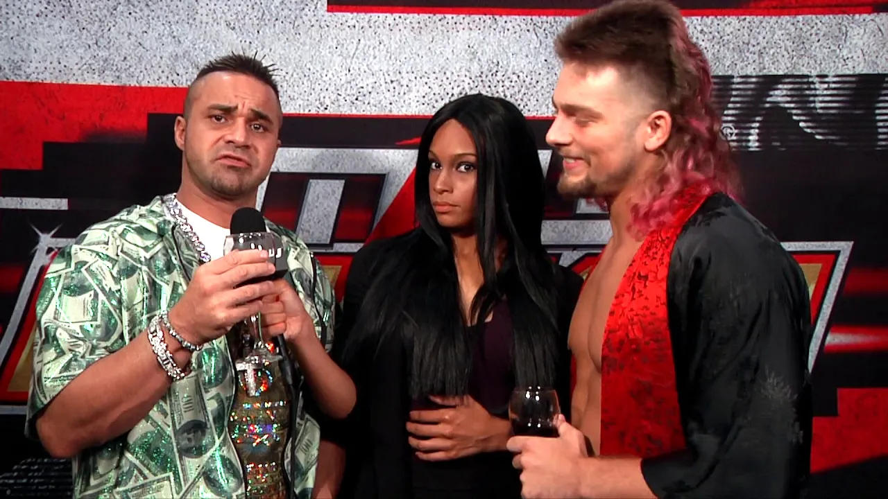 Hart Foundation discuss attacking Kevin Sullivan backdrop