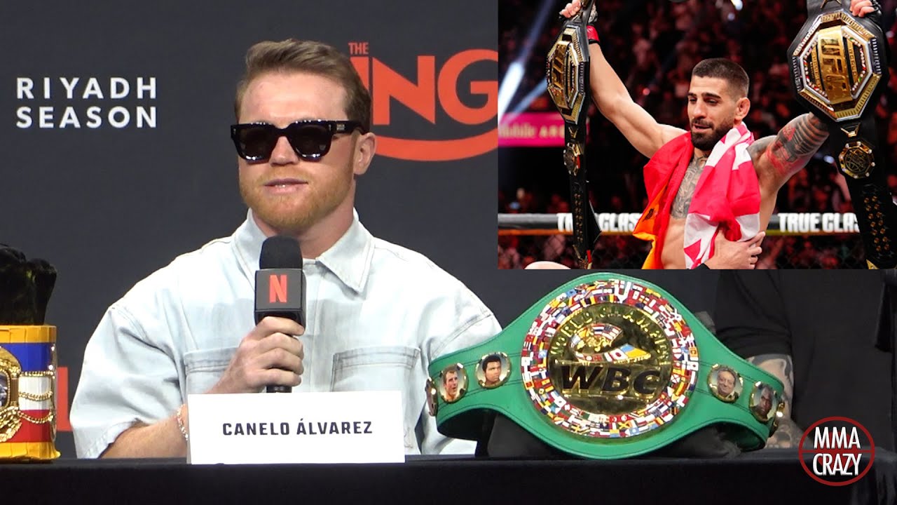 Canelo Alvarez on UFC Lightweight Champion Ilia Topuria background