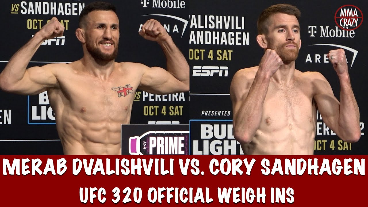 UFC 320 Official Weigh Ins Merab Dvalishvili & Cory Sandhagen background