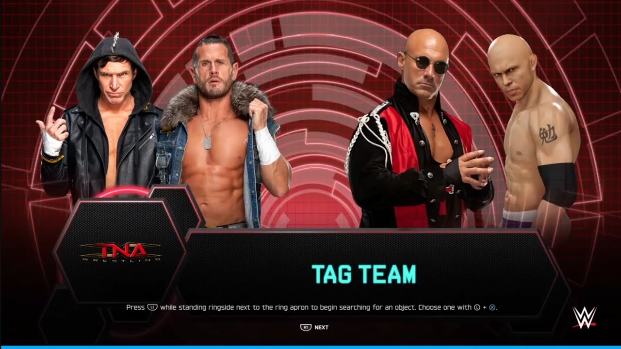 The Motor City Machine Guns vs Daniels & Low Ki. TNA. WWE 2K25 background