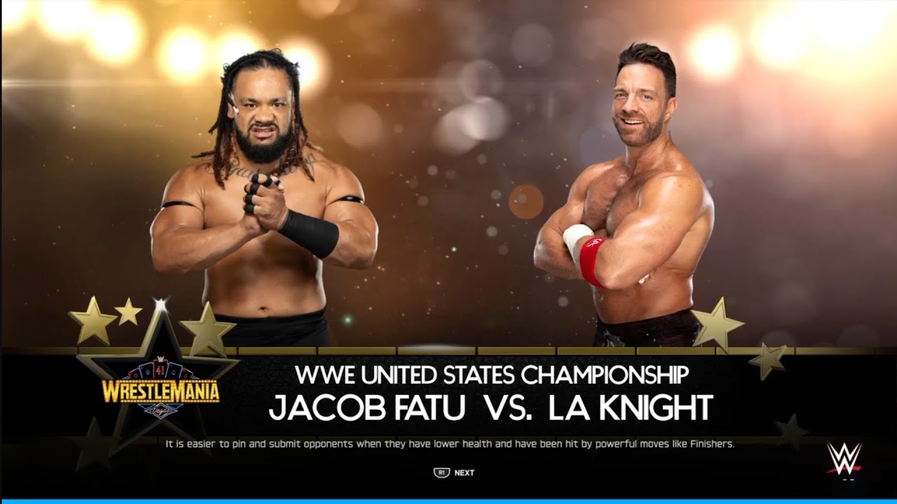 Jacob Fatu vs LA Knight. WrestleMania 41. WWE 2K25 background