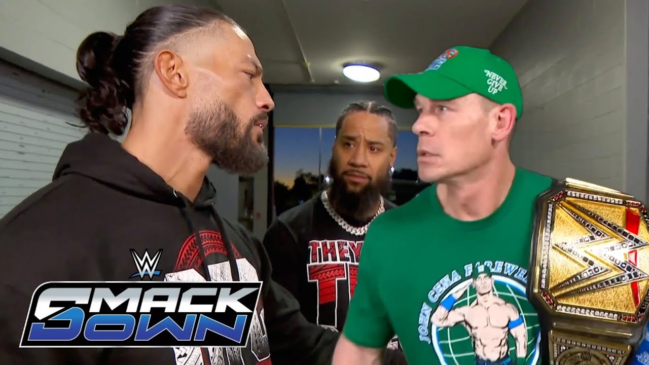 Roman Reigns Attack John Cena Backstage For Undisputed Championship Match WWE Smackdown 2025 background