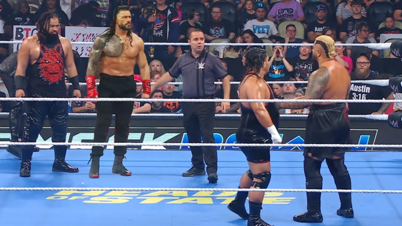 WWE 26 July 2025 Roman Reigns & Jacob Fatu Vs Solo Sikoa Tala Tonga Full Match Highlights SmackDown background