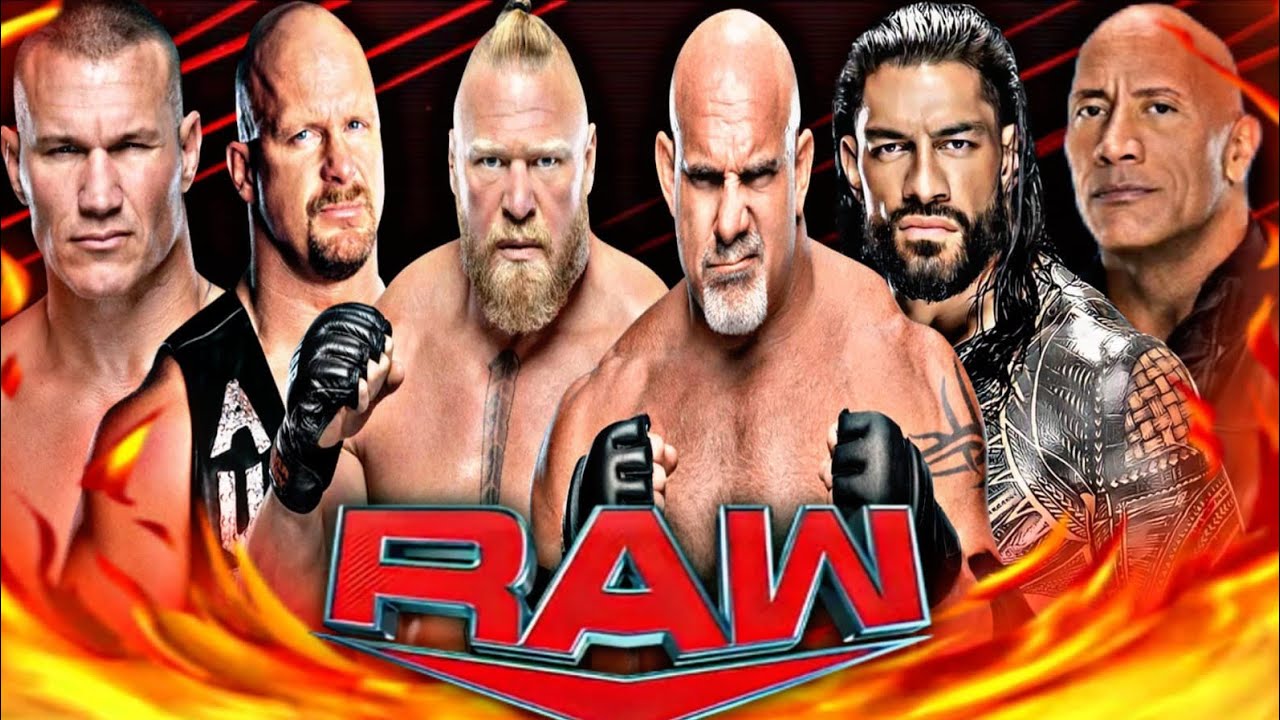 FULL MATCH-Brock Lesnar, Steave Austin & Randy Orton Vs. Goldberg, Roman Reigns & Rock: WWE RAW 2025 background