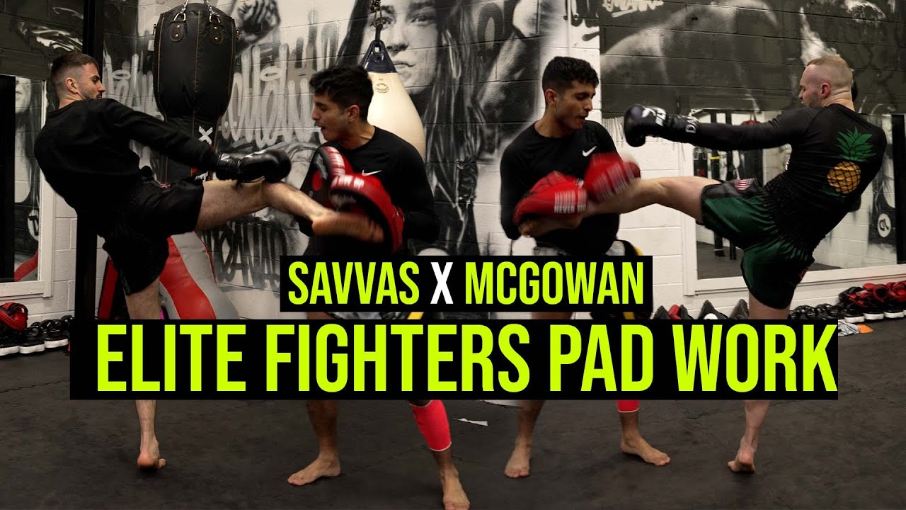 Savvas Michael and Dan MGowan Elite Muay Thai Fighters Pad Work | Siam Boxing background