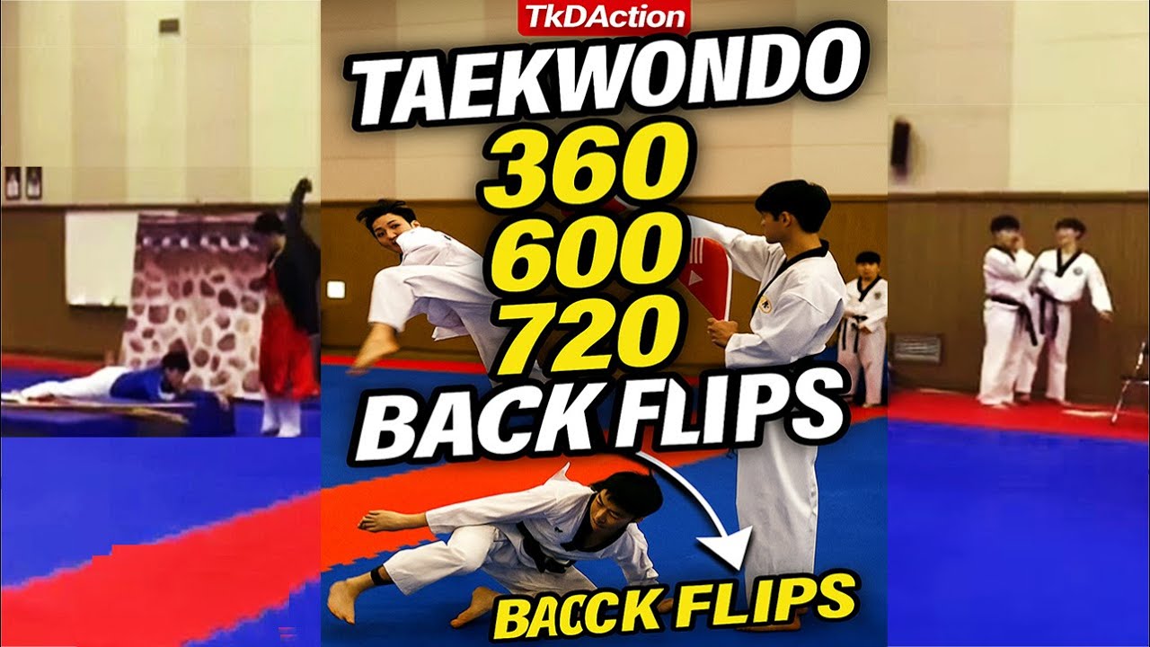 Taekwondo Kicks 360° 540° 600° 720° + Backflip Showcase | TKD Action Demo Highlights background