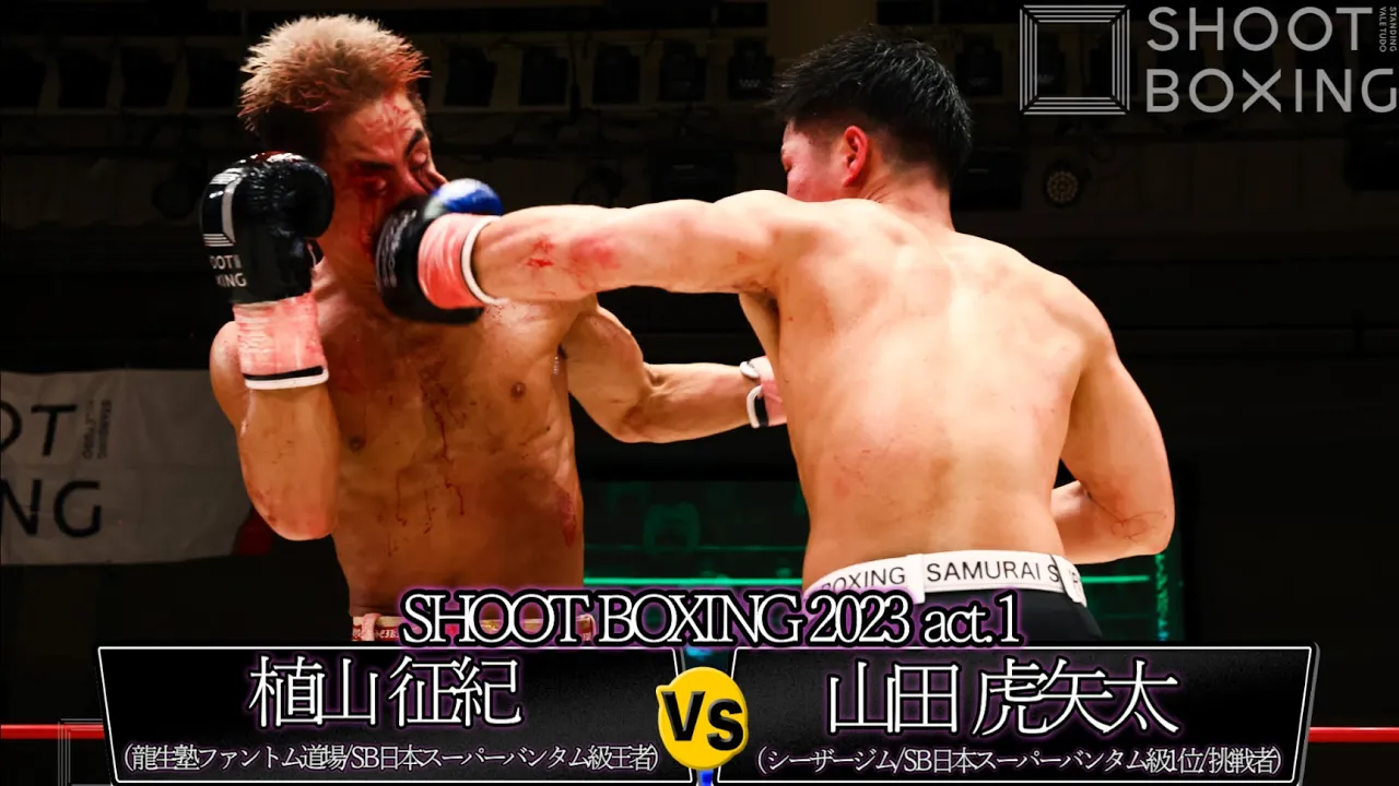 【KO決着:タイトルマッチ】植山 征紀 vs 山田 虎矢太【SHOOT BOXING 2023 act.1】 background