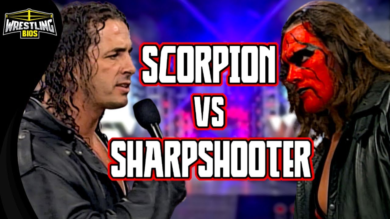 Scorpion vs Sharpshooter - Sting vs Bret Hart in WCW background