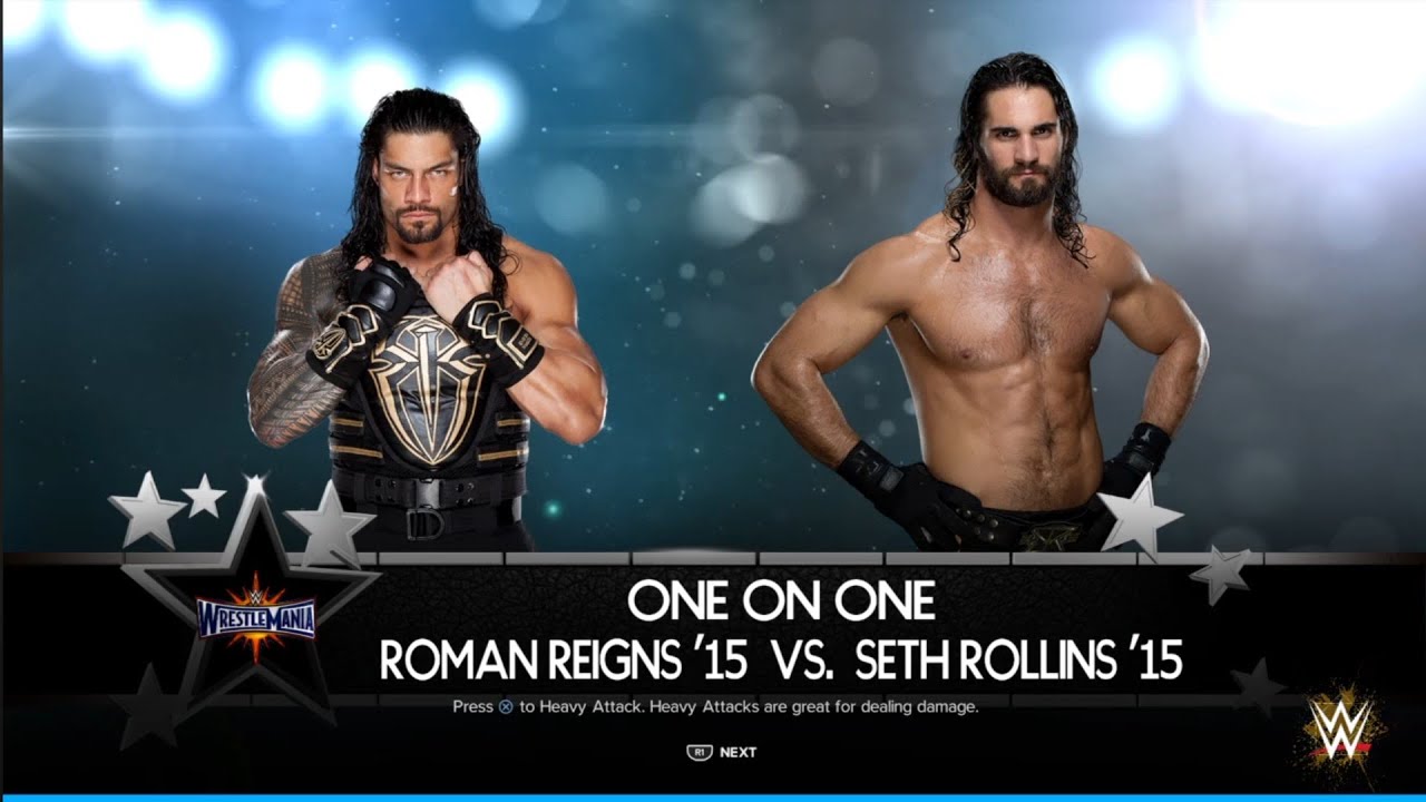 Roman Reigns vs Seth Rollins. WrestleMania 33. WWE 2K24 background