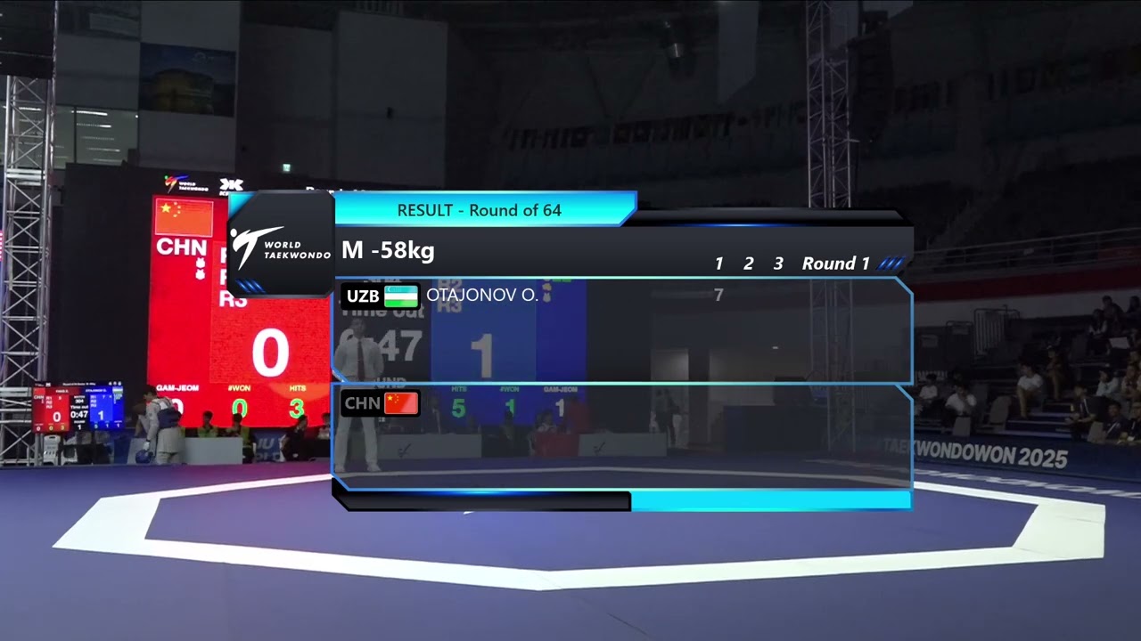304 Round of 64 M 58kg UZB OTAJONOV O CHN FANG Z PGM background