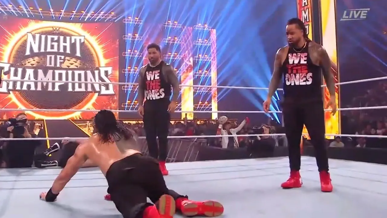 Jimmy Uso Attacks Roman Reigns WWE Night of champions 2023 Highlights background