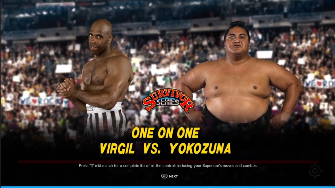 Virgil vs Yokozuna. Survivor Series 92. WWE 2K24 background