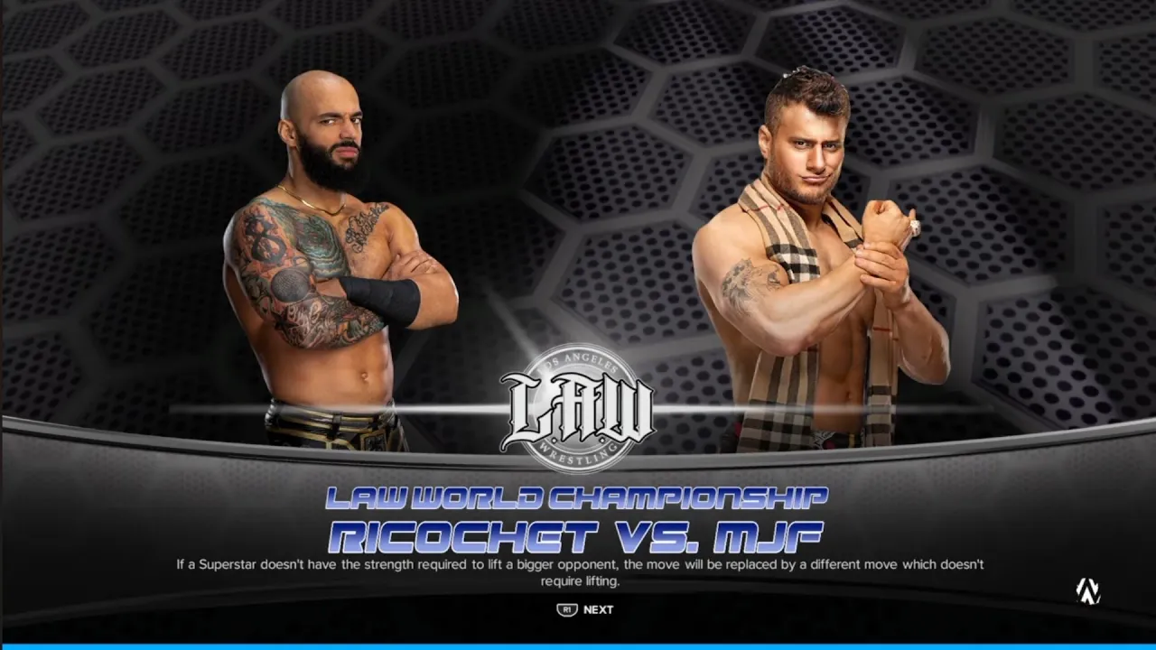 Ricochet vs MJF. Los Angeles Wrestling. WWE 2K24