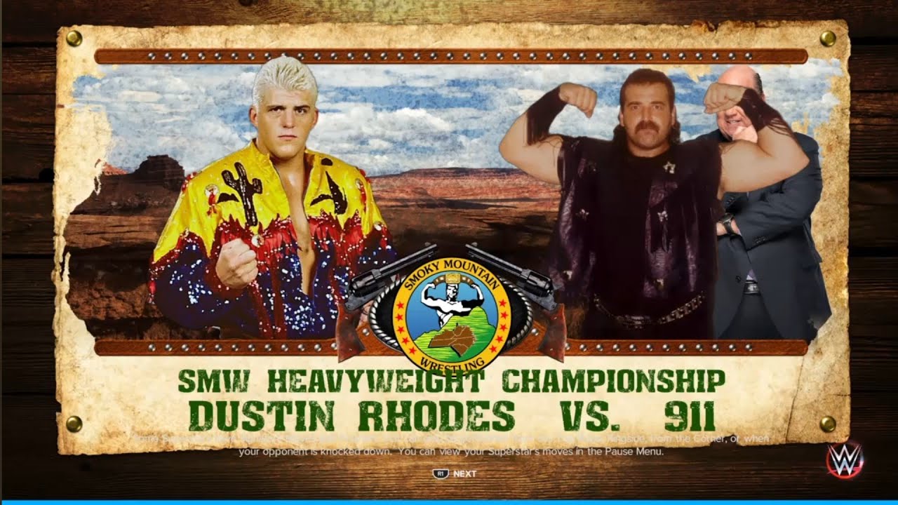 Dustin Rhodes vs 911. Smokey Mountain Wrestling. WWE 2K23 background