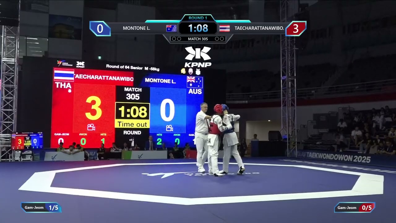 305 Round of 64 M 58kg AUS MONTONE L THA TAECHARATTANAWIBO PGM background