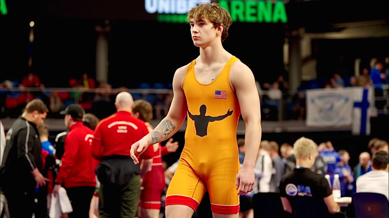 U20 Noah Holman (USA) vs Simo Nieminen (FIN) 77kg. Greco-roman men wrestling tournament. backdrop
