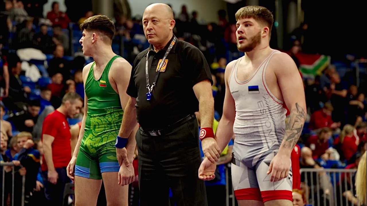 U20 Andreas Välja (EST) vs Viljamas Laucius (LTU) 77kg. Greco-roman men wrestling tournament.