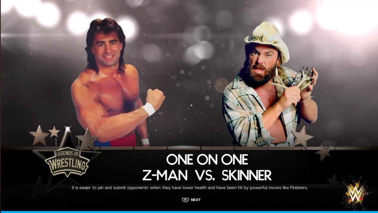 Z Man vs Skinner. Heroes of Wrestling 2. WWE 2K24 background