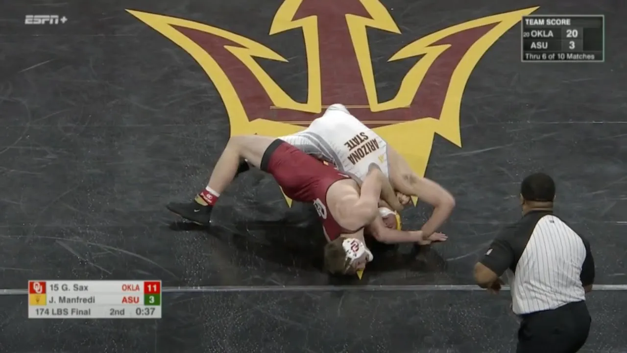 174lbs Gaven Sax (Oklahoma) vs Joseph Manfredi (Arizona State)