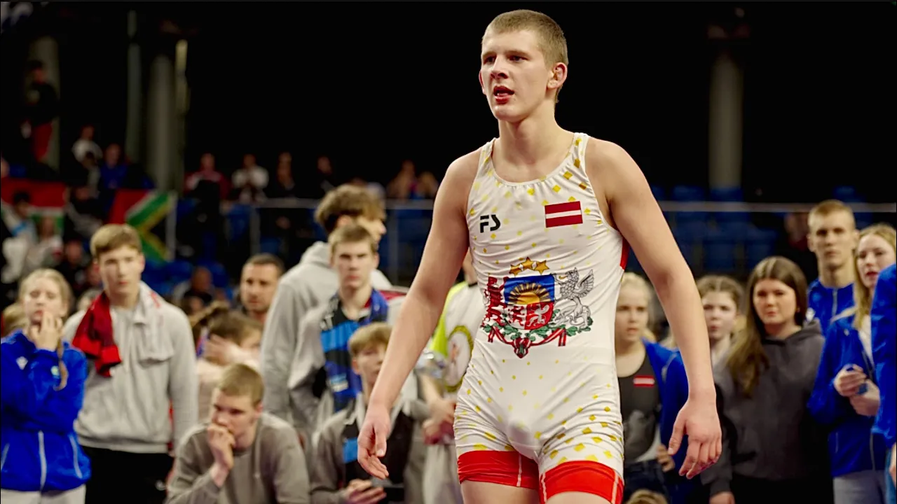 U15 Janis Ruicis (LAT) vs Maksym Kharyshyn (UKR) 68kg final! Greco-roman boys wrestling tournament. background