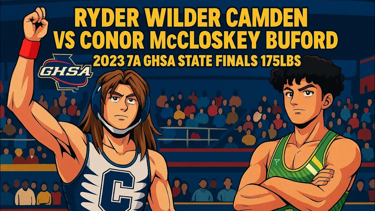 Ryder Wilder Camden vs Conor McCloskey Buford 2023 7A GHSA State Finals 175lbs background