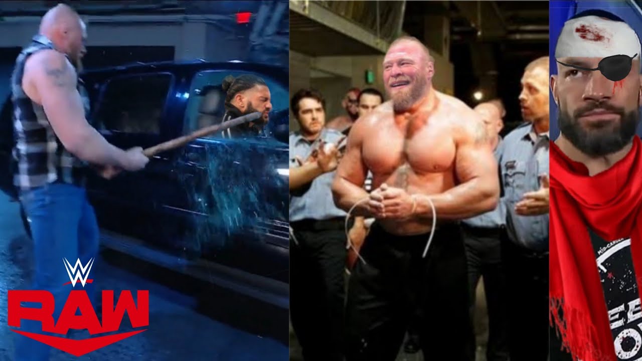 Brock Lesnar Arrested After Destroying Roman Reigns During Brawl WWE Raw background