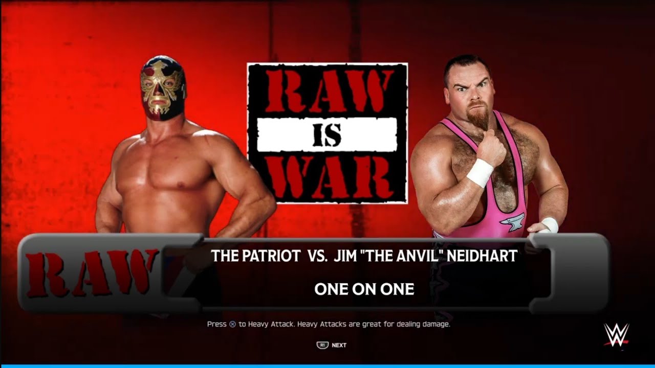 The Patriot vs Jim Neidhart. Raw is War. WWE 2K25 background