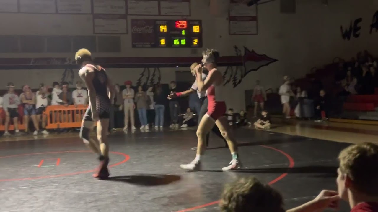 Lance Thacker Social Circle vs Nathan Hitt Jackson County 150lbs one the SC vs JC Dual Meet background