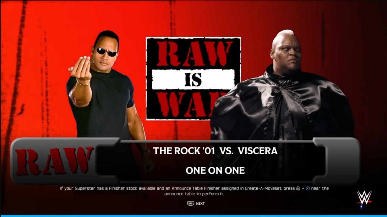 The Rock vs Viscera. Raw is War. WWE 2K25 background