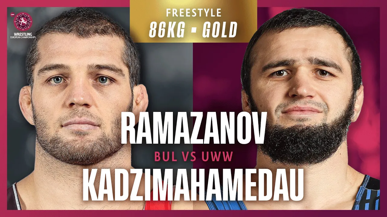 Magomed RAMAZANOV (BUL) scores 8 points in 30 seconds against Mahamedkhabib KADZIMAHAMEDAU (UWW) backdrop
