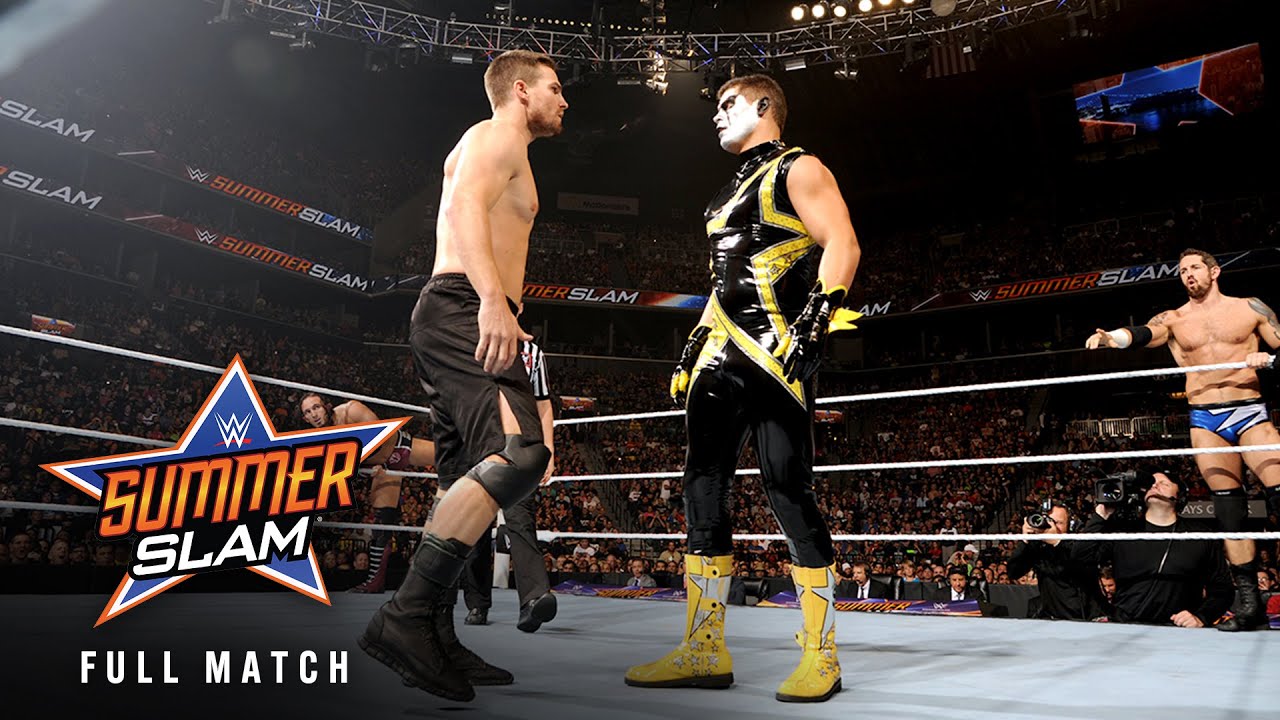 FULL MATCH: Stephen Amell & Neville vs. Stardust & King Barrett: SummerSlam 2015 background