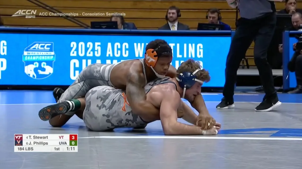 184lbs TJ Stewart (Virginia Tech) vs Justin Phillips (Virginia)