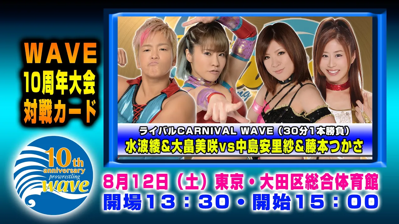2017.8.12 大畠&水波vs藤本&中島 WAVE10周年大会 大田区総合体育館 background